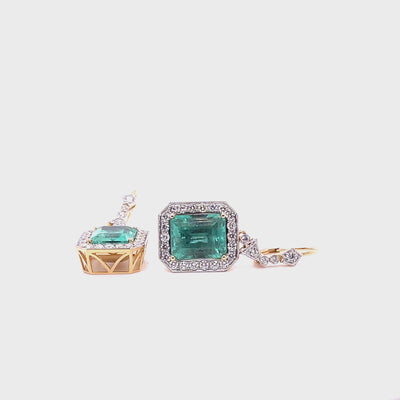 18CT yellow gold Colombian emerald and diamond earrings