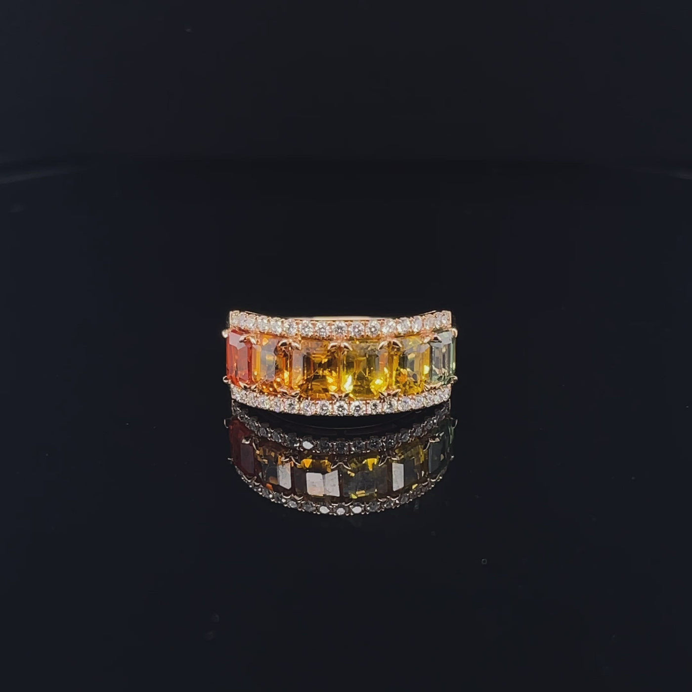 18CT Rose Gold Fancy Rainbow Sapphire and Diamond Ring