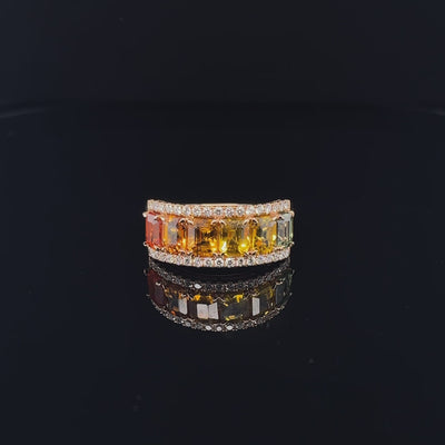 18CT Rose Gold Fancy Rainbow Sapphire and Diamond Ring