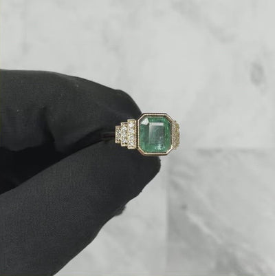 18CT Rose Gold Emerald and Diamond Ring