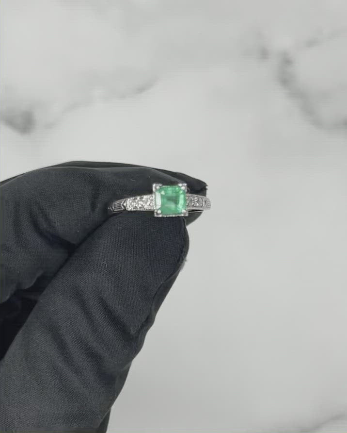 Platinum Emerald and Diamond Ring