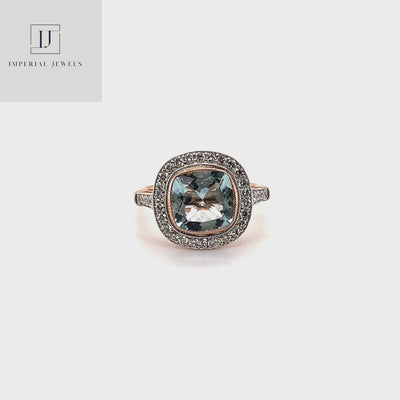 18CT Yellow Gold Aquamarine and Diamond Ring