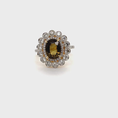 18CT Yellow Gold (GIA CERTIFIED) Natural Alexandrite and Diamond dress ring