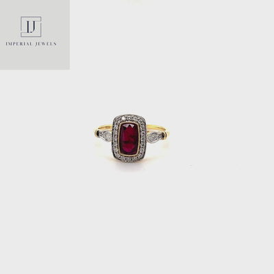 18CT Yellow Gold (NO HEAT) Ruby and Diamond Ring