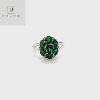 18CT White Gold Seven Stone Emerald and Diamond Ring