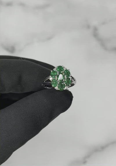 18CT White Gold Seven Stone Emerald and Diamond Ring