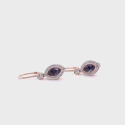 18CT Rose Gold (NO HEAT) Marquise Purple Sapphire Earrings