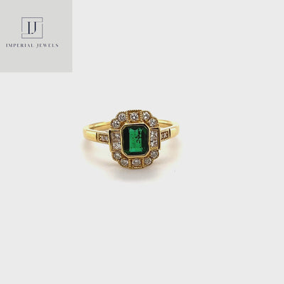 18CT Yellow Gold Colombian Emerald and Diamond Ring