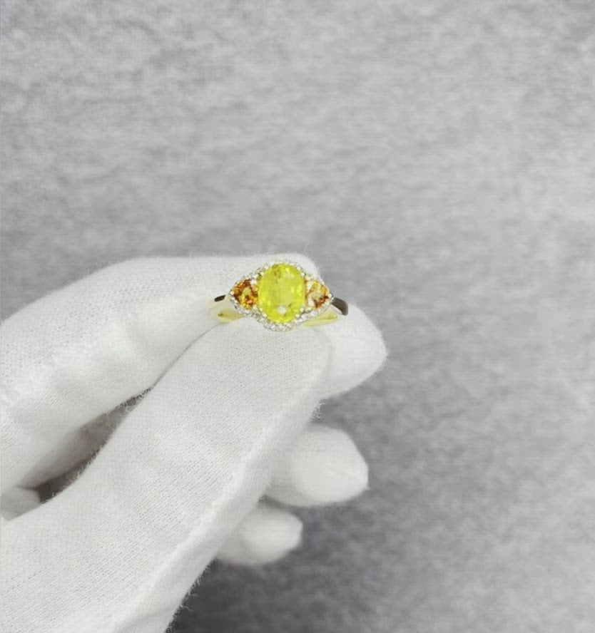 18CT Yellow Gold Yellow and Orange Sapphire and Diamond Ring