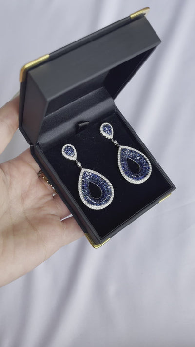 'Fat Pear' 18CT White Gold Sapphire and Diamond Earrings