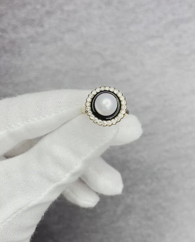 18CT Rose Gold Pearl and Diamond Onyx Ring