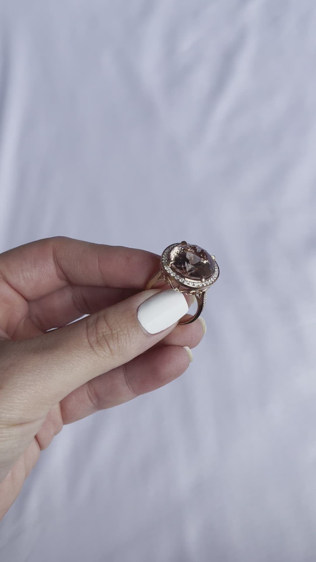 18CT Rose Gold Oval Morganite and Diamond Ring