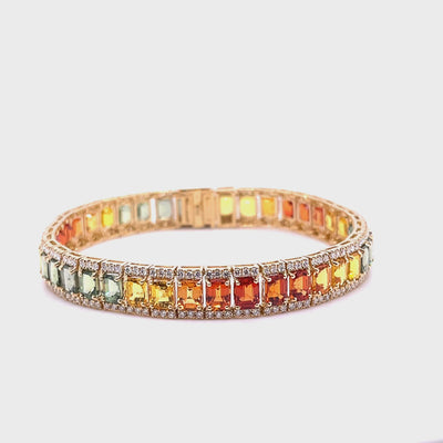 18CT yellow gold Multi-coloured sapphires and diamond bracelet