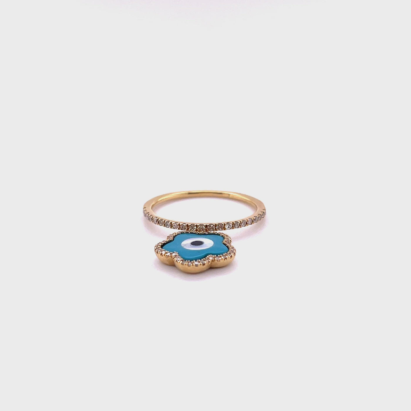 18CT Yellow Gold Mother of Pearl Turquoise and Diamond Ring