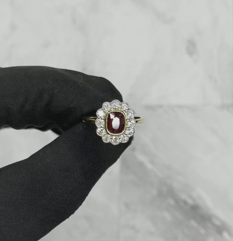 18CT Yellow Gold (NO HEAT) Ruby and Diamond ring