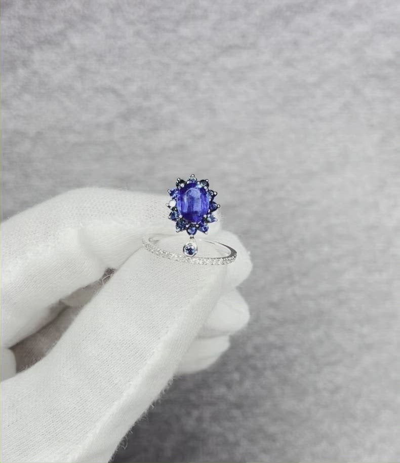 18CT White Gold Kyanite and Diamond Ring