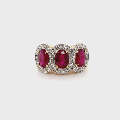 18CT Yellow Gold Trilogy Ruby and diamond Ring