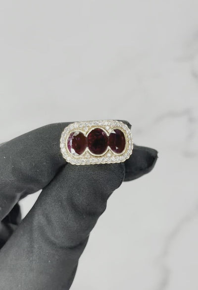 18CT Rose Gold Trilogy Ruby and Diamond Ring
