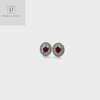 18CT White Gold Ruby and Diamond Earring Studs