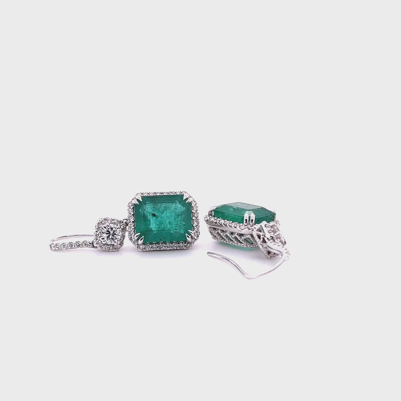 18CT White Gold Emerald and Diamond Earrings