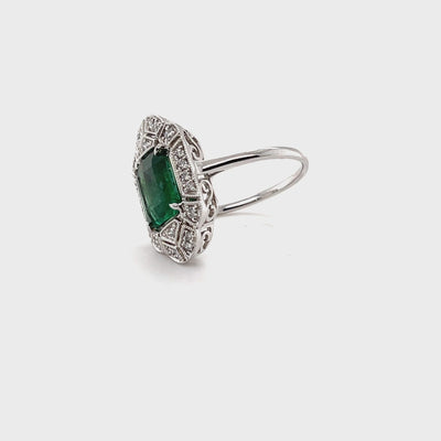 18CT White Gold Emerald and Diamond Ring