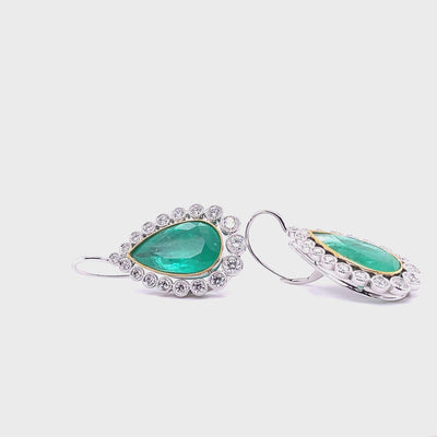 'Pear' 18CT white gold Colombian emerald and diamond earrings
