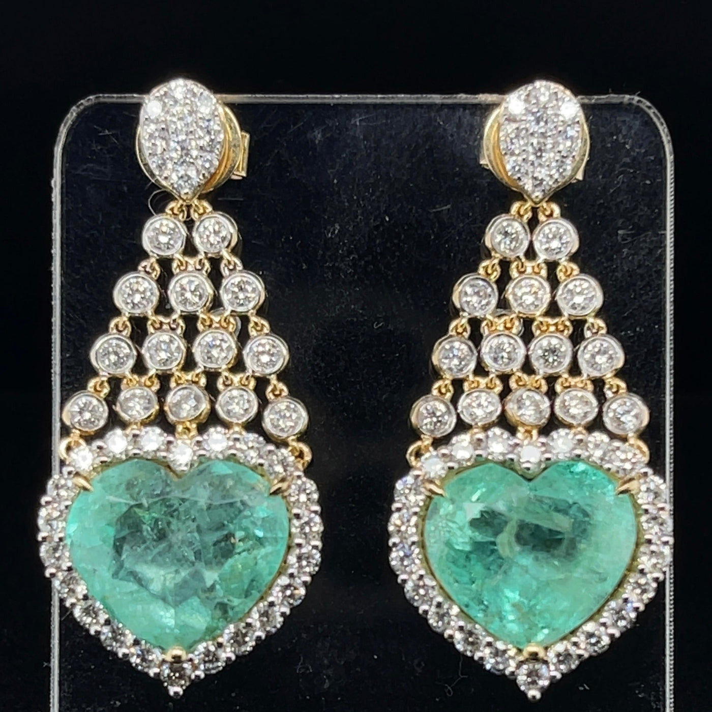 'Heart' 18CT yellow gold colombian emerald and diamond earrings