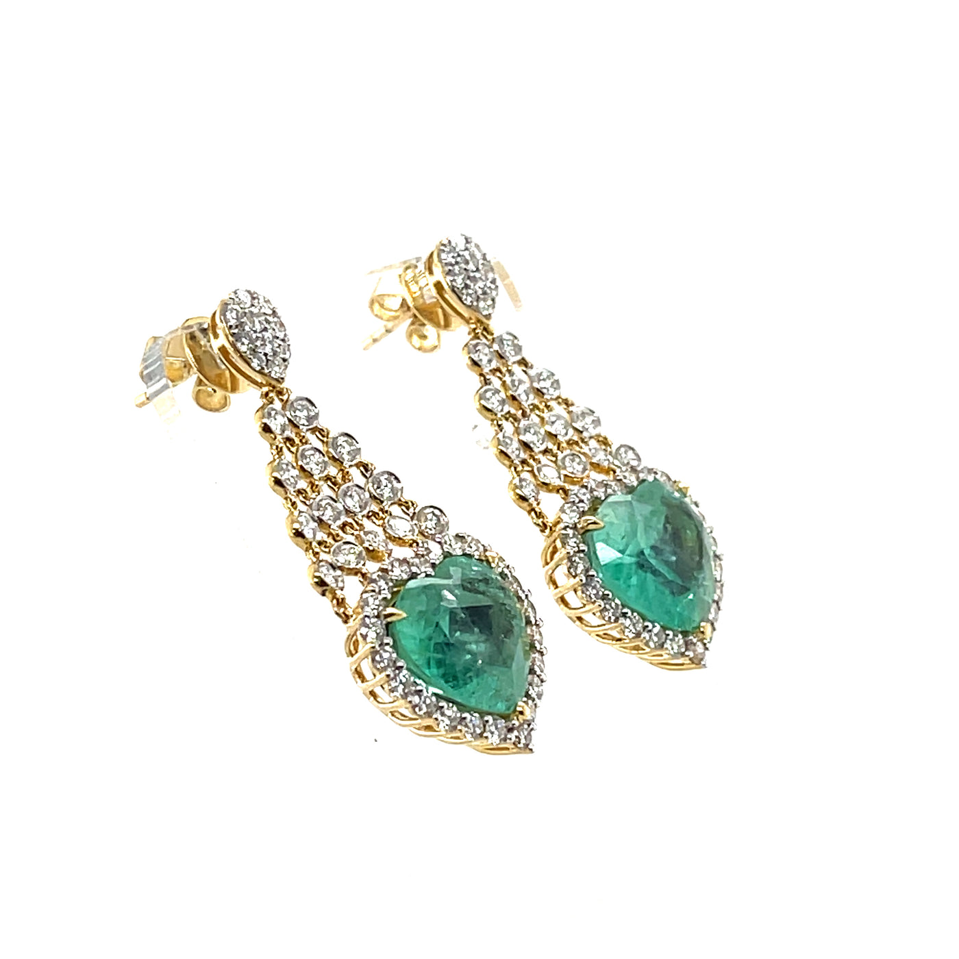 'Heart' 18CT yellow gold colombian emerald and diamond earrings