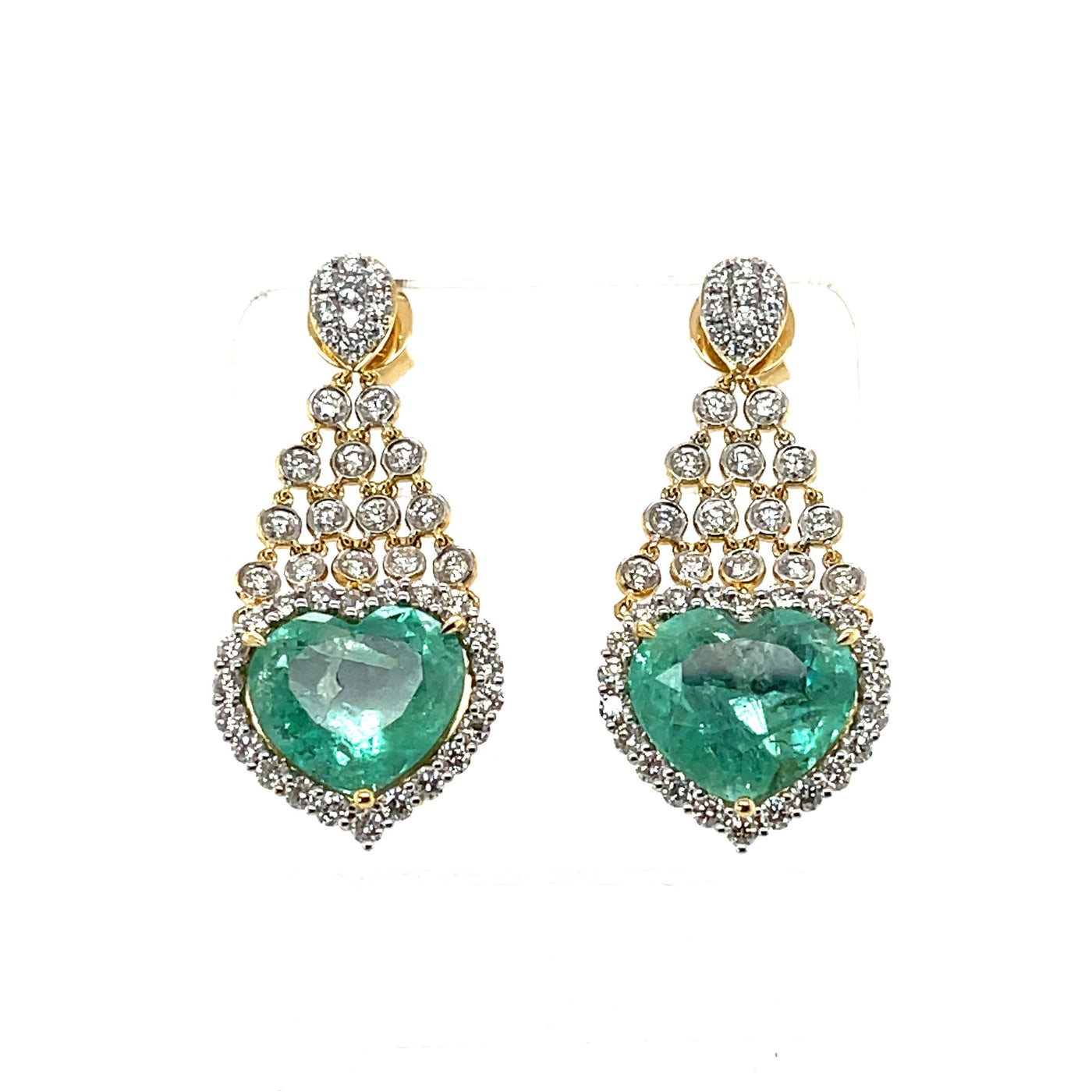 'Heart' 18CT yellow gold colombian emerald and diamond earrings