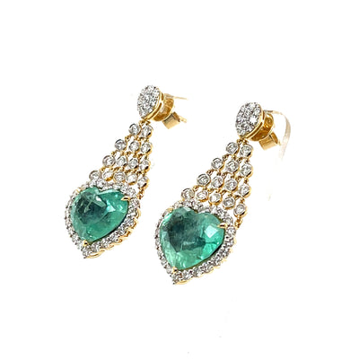 'Heart' 18CT yellow gold colombian emerald and diamond earrings