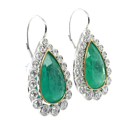 'Pear' 18CT white gold Colombian emerald and diamond earrings