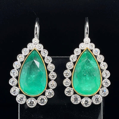 'Pear' 18CT white gold Colombian emerald and diamond earrings