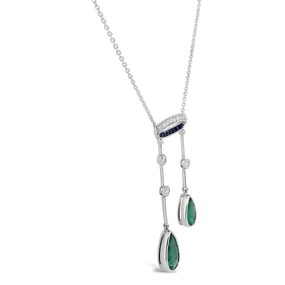 18CT White Gold Colombian Emerald and Diamond Necklace