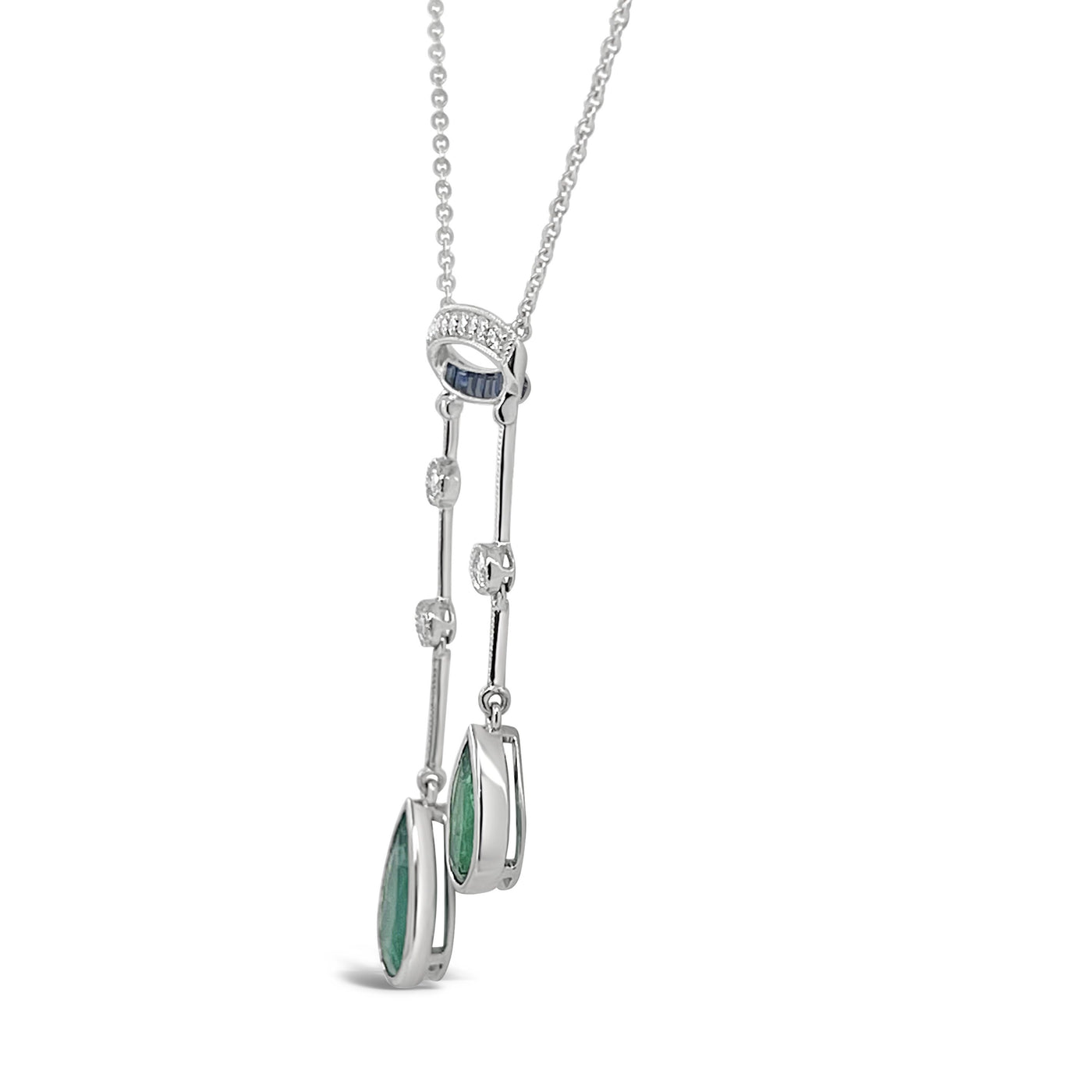 18CT White Gold Colombian Emerald and Diamond Necklace