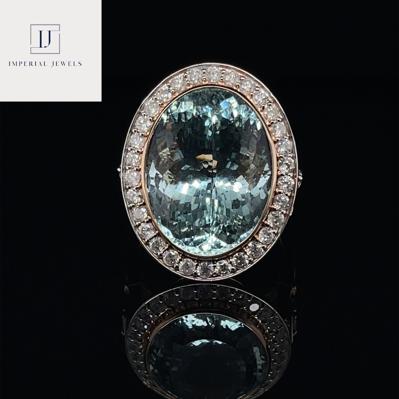 14CT Rose Gold Aquamarine and Diamond Ring