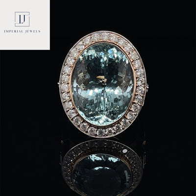 14CT Rose Gold Aquamarine and Diamond Ring