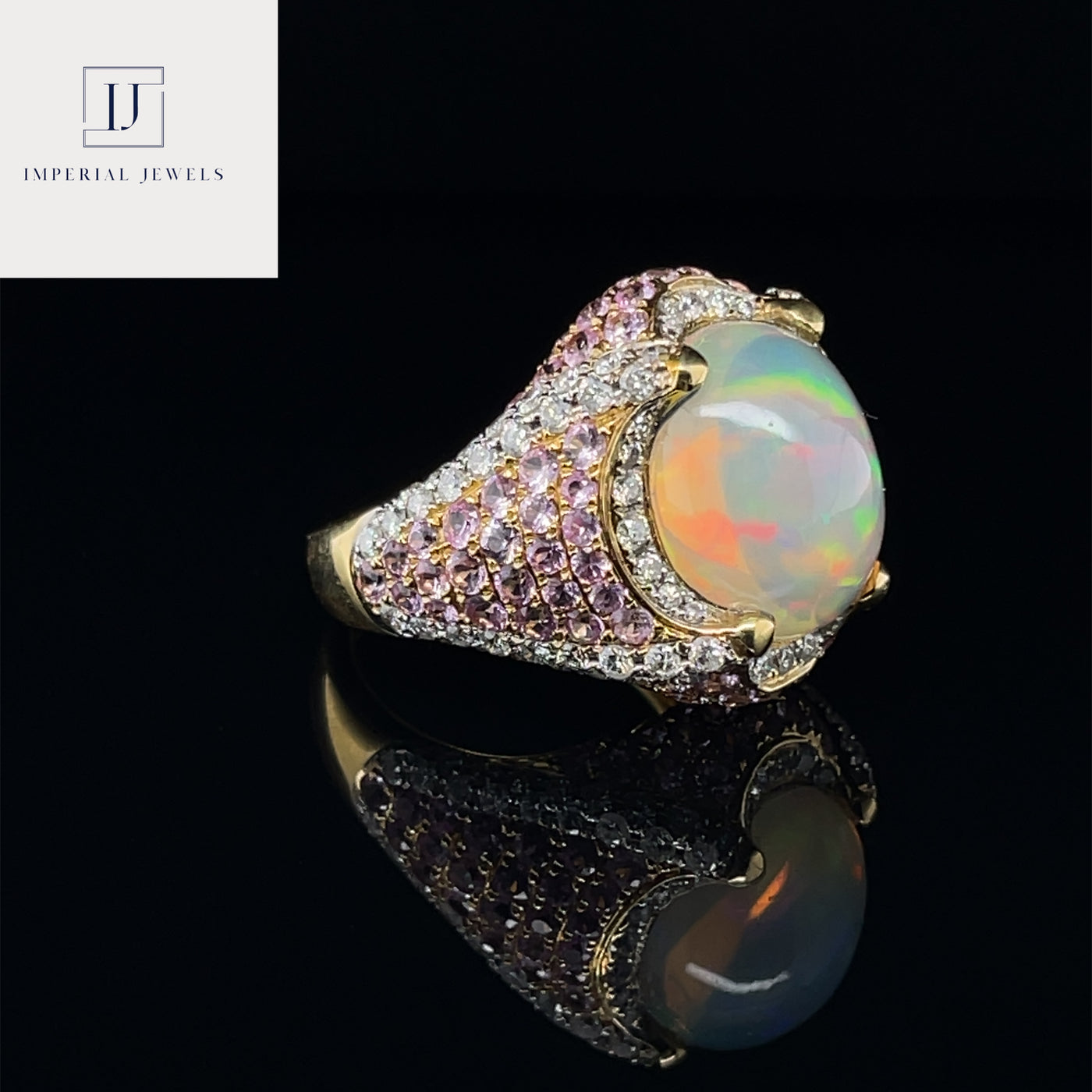 18CT Yellow gold Opal, Sapphire and Diamond Ring