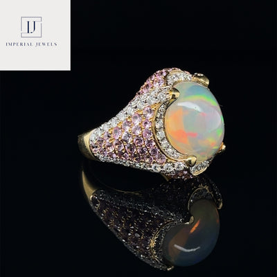 18CT Yellow gold Opal, Sapphire and Diamond Ring