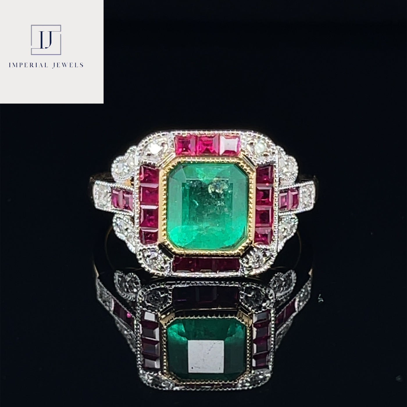 18CT Yellow Gold Colombian Emerald and Ruby Ring