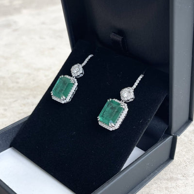 18CT White Gold Emerald and Diamond Earrings