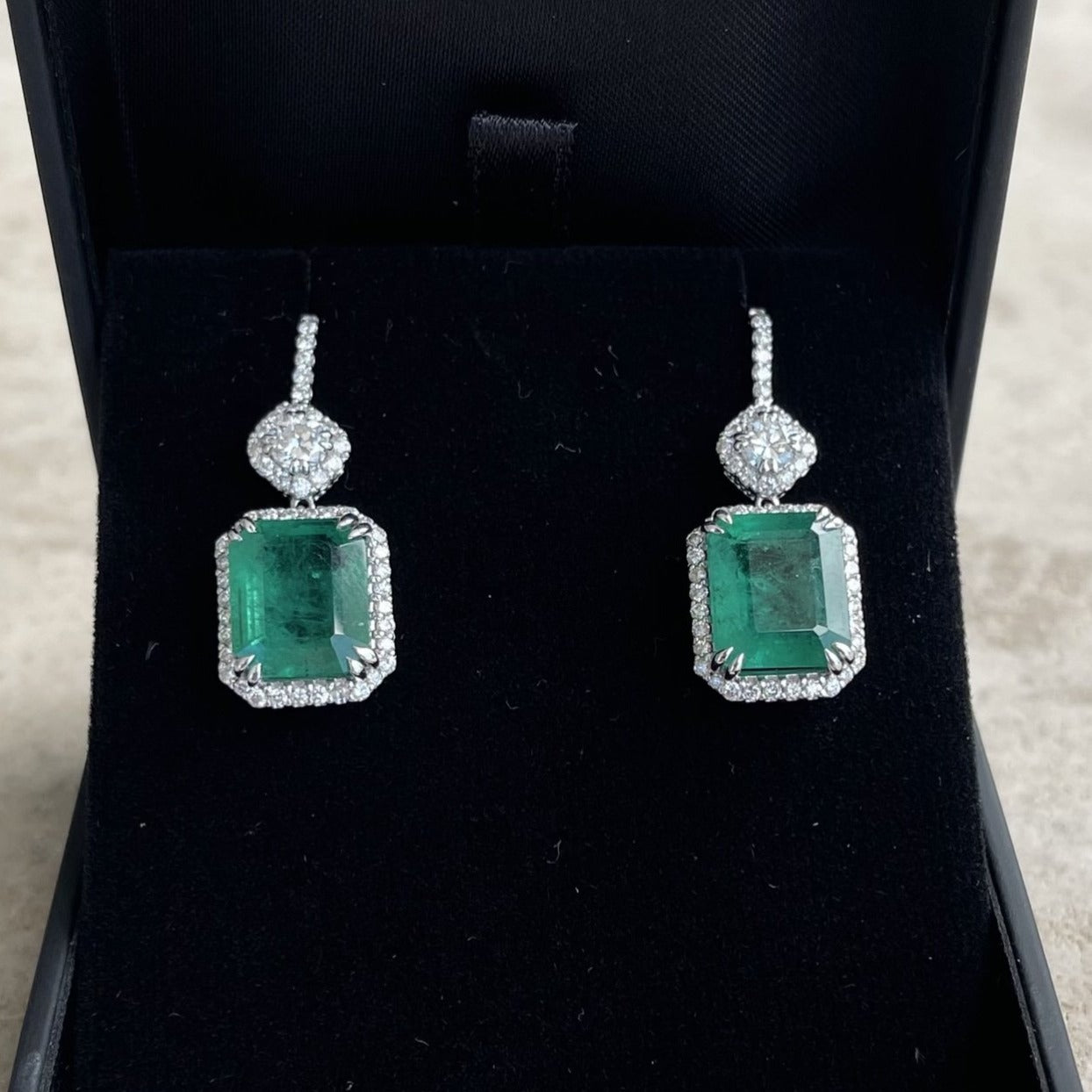 18CT White Gold Emerald and Diamond Earrings