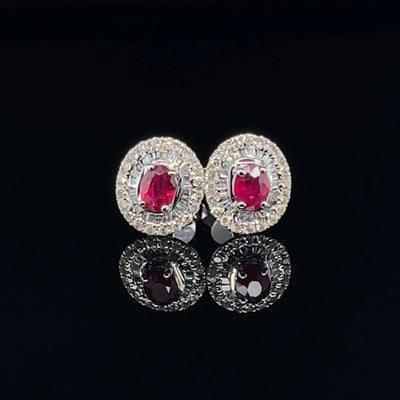 18CT White Gold Ruby and Diamond Earring Studs
