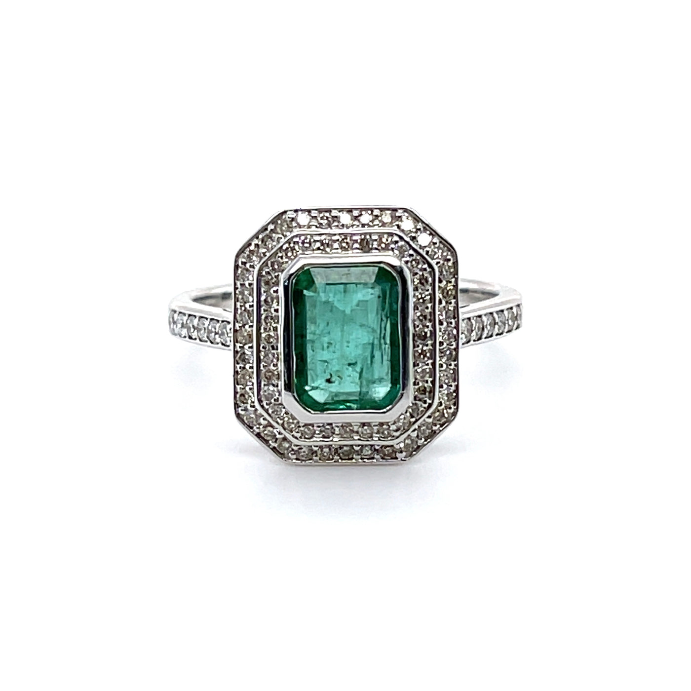 18CT White Gold Emerald and Diamond ring
