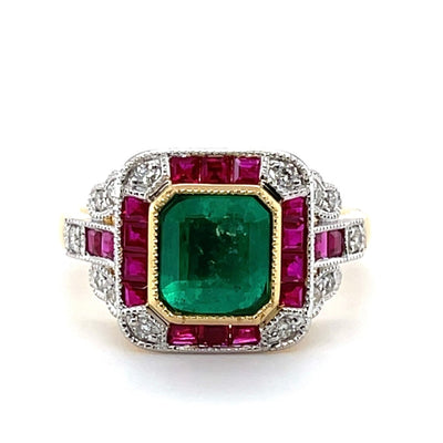 18CT Yellow Gold Colombian Emerald and Ruby Ring
