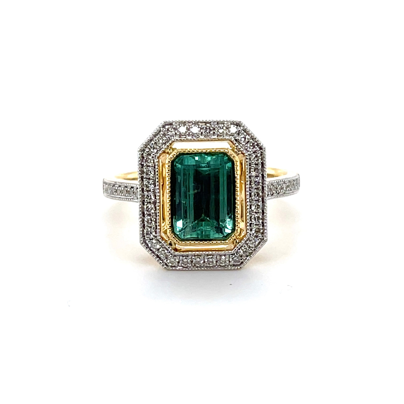 18CT Yellow Gold Colombian Emerald and Diamond ring