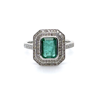 18CT White Gold Emerald and Diamond ring