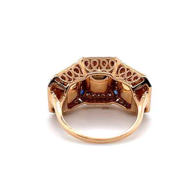 18CT rose gold Trilogy Colombian Emerald, Blue Sapphire and Diamond ring