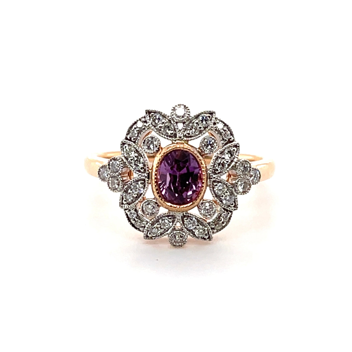 18CT Rose Gold (No Heat) Pink Sapphire and Diamond Ring