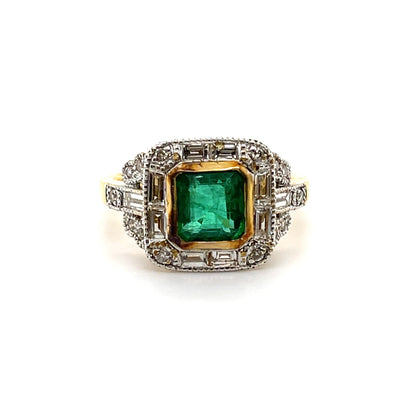 18CT Yellow Gold Emerald and Diamond Ring