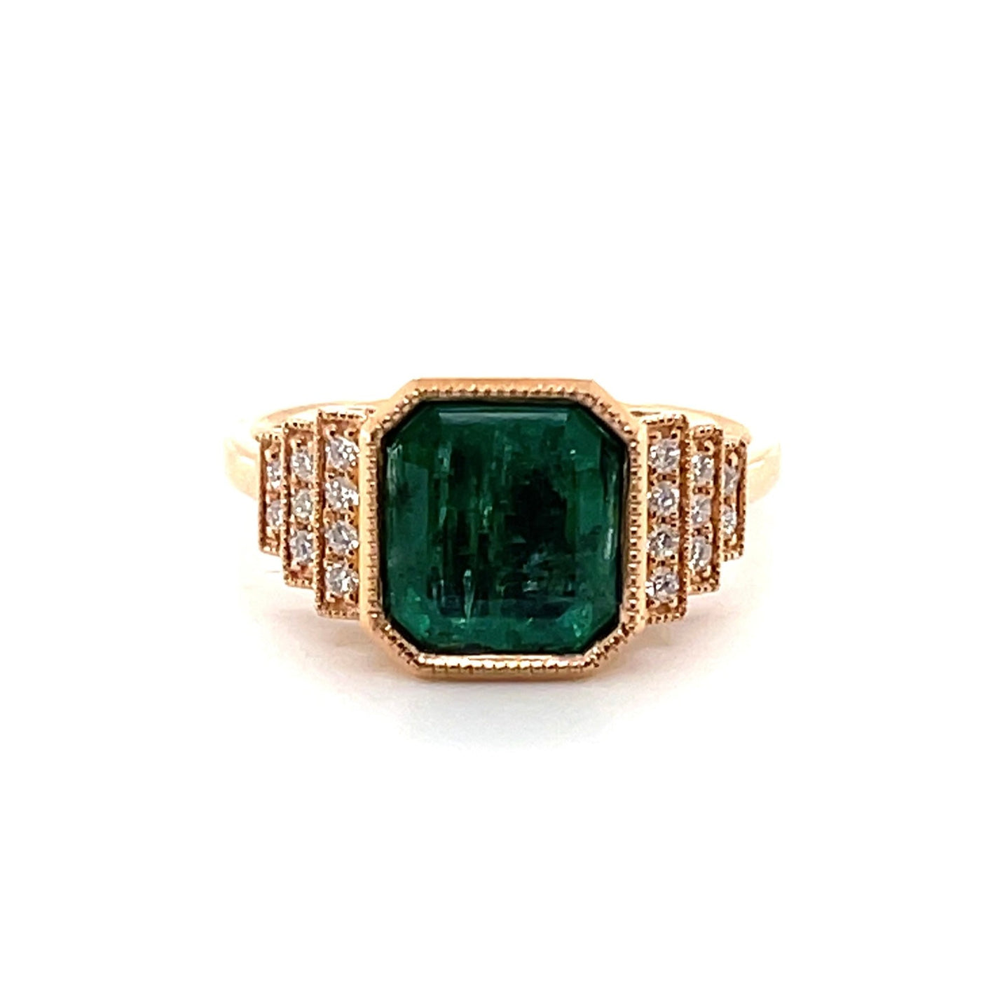 18CT Rose Gold Emerald and Diamond Ring